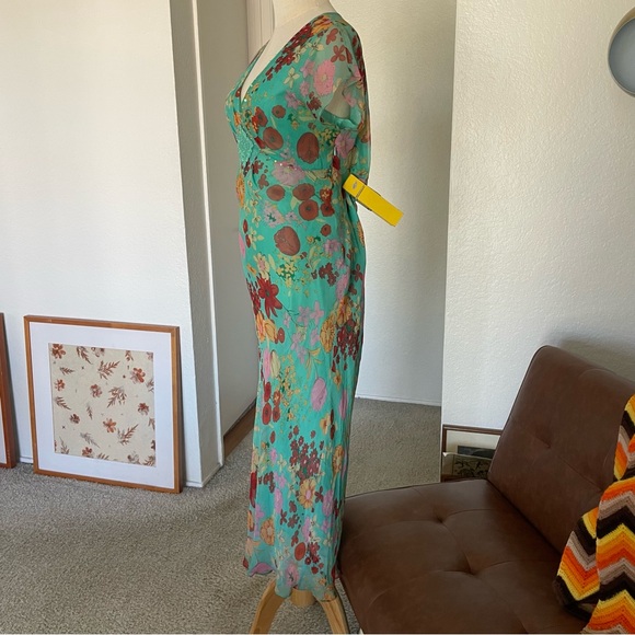 Vintage 1990s Y2K iCe Boho Fairy Floral SIlk Beaded Maxi Dress - Picture 8 of 12